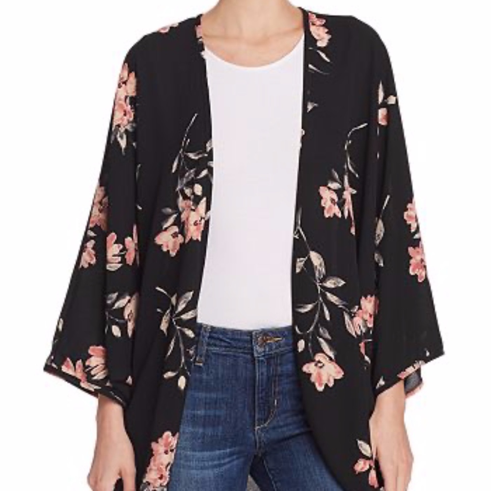 Blu-Pepper Black & Pink Floral Print Kimono ML
